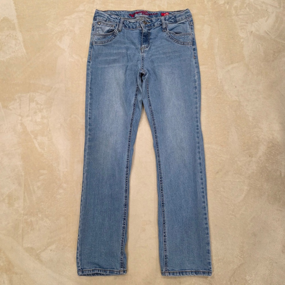 Y2k Arizona Jeans 16.5 Plus Bling Butterfly Pocket Straight Leg Med Wash 29x28.5